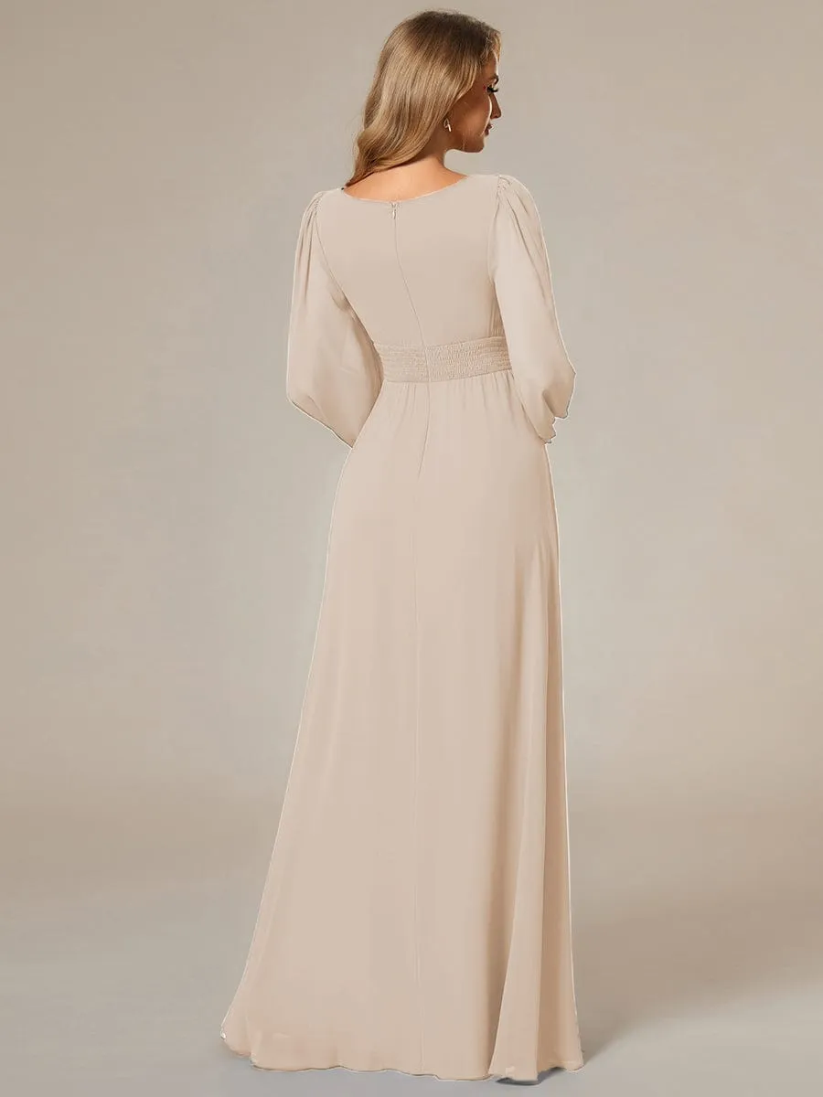 Custom Size See-Through Puff Sleeve Chiffon Bridesmaid Dress