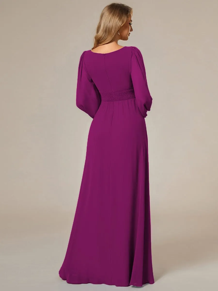 Custom Size See-Through Puff Sleeve Chiffon Bridesmaid Dress