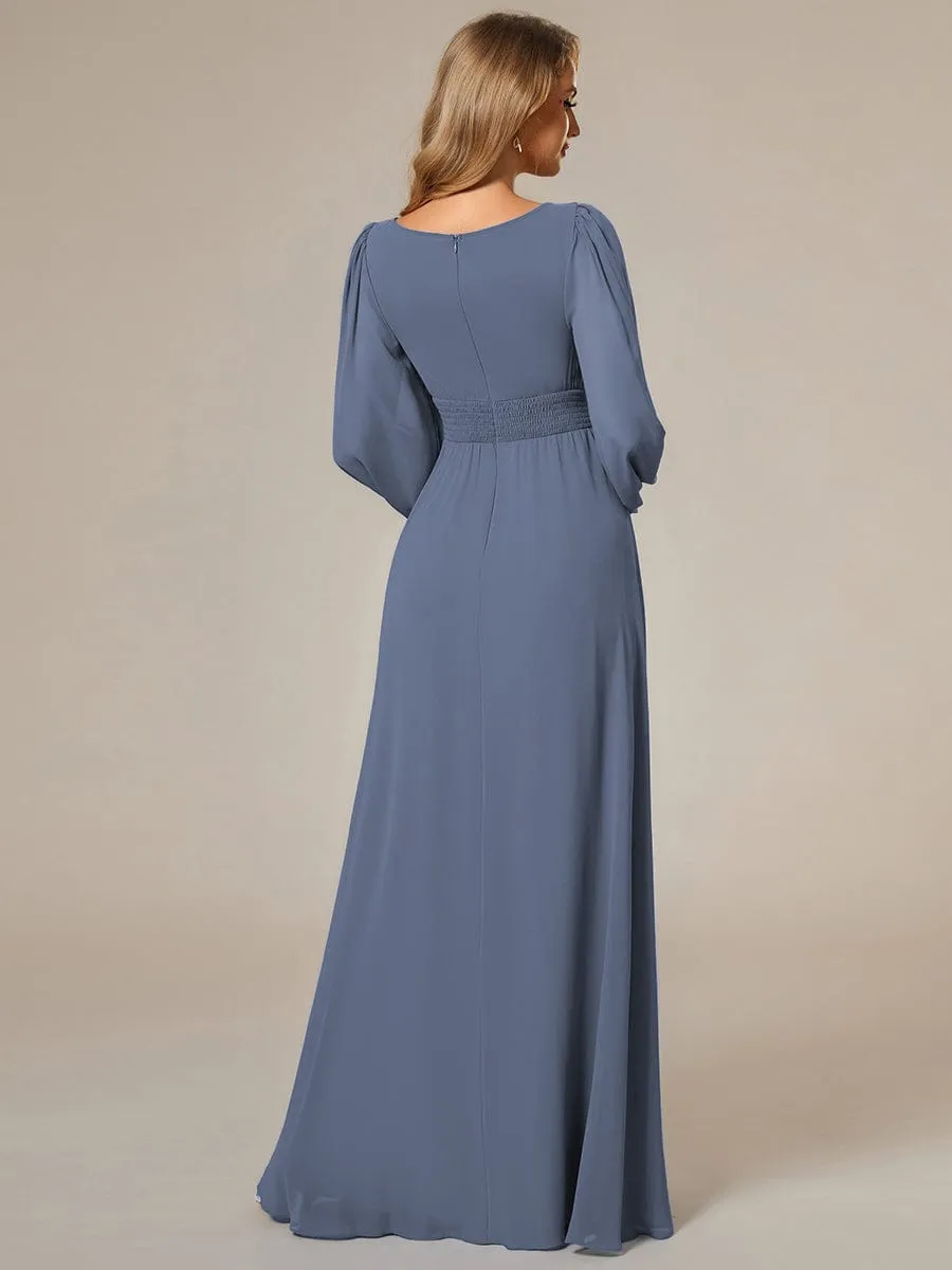 Custom Size See-Through Puff Sleeve Chiffon Bridesmaid Dress