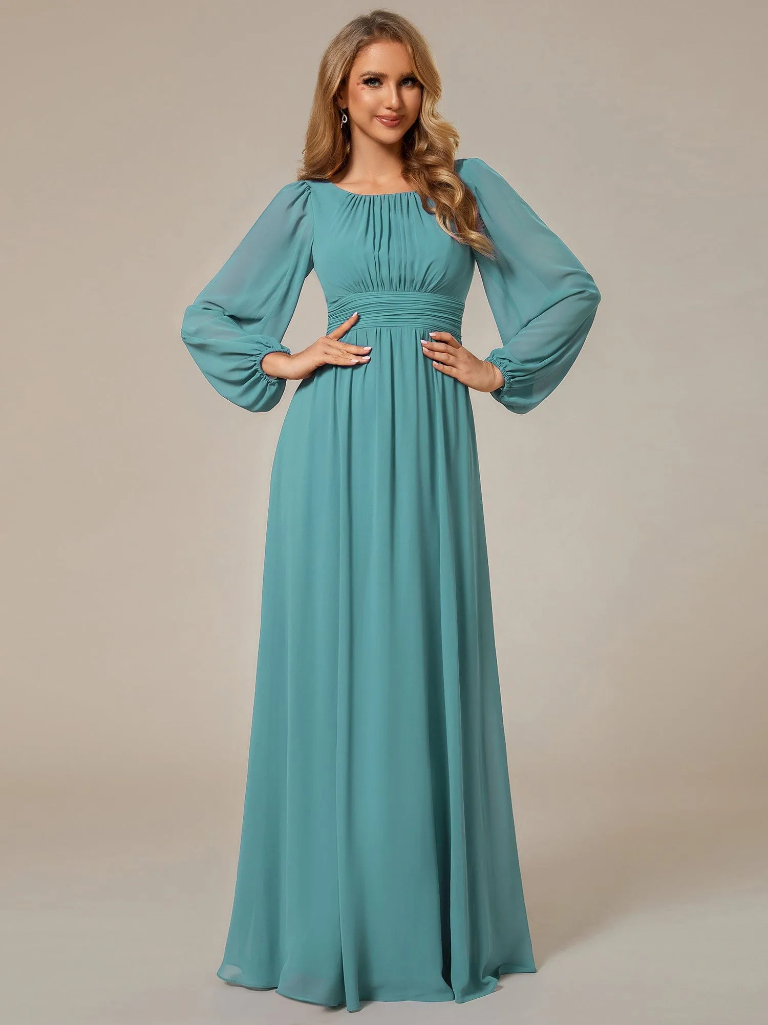 Custom Size See-Through Puff Sleeve Chiffon Bridesmaid Dress