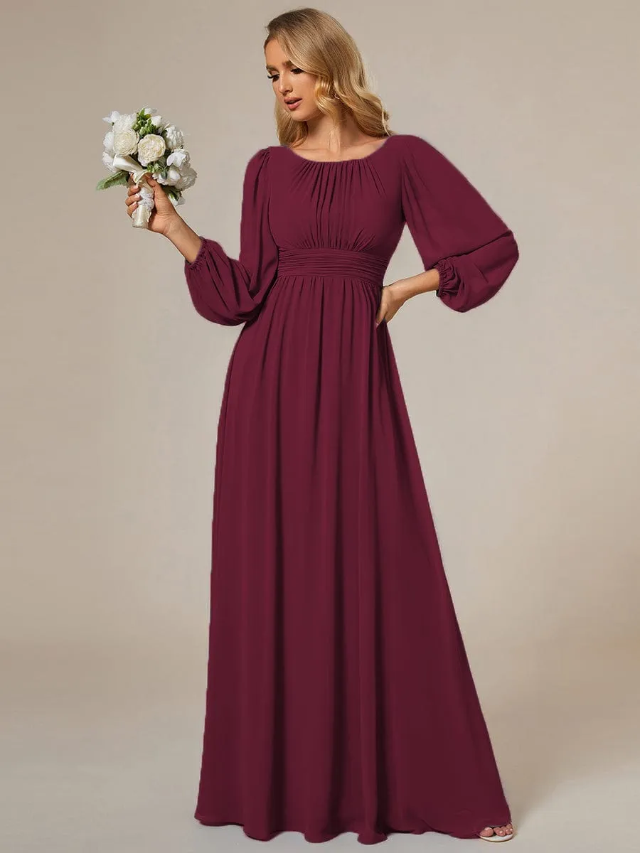 Custom Size See-Through Puff Sleeve Chiffon Bridesmaid Dress