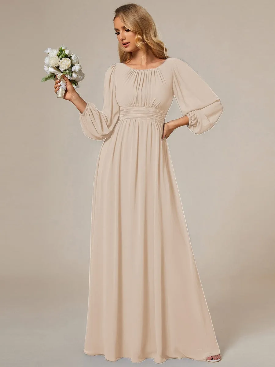 Custom Size See-Through Puff Sleeve Chiffon Bridesmaid Dress