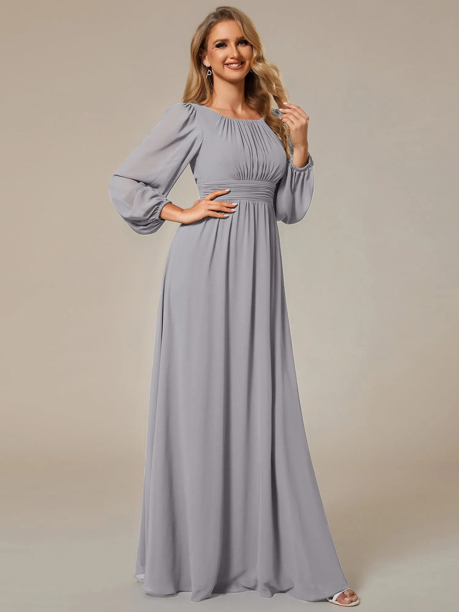 Custom Size See-Through Puff Sleeve Chiffon Bridesmaid Dress