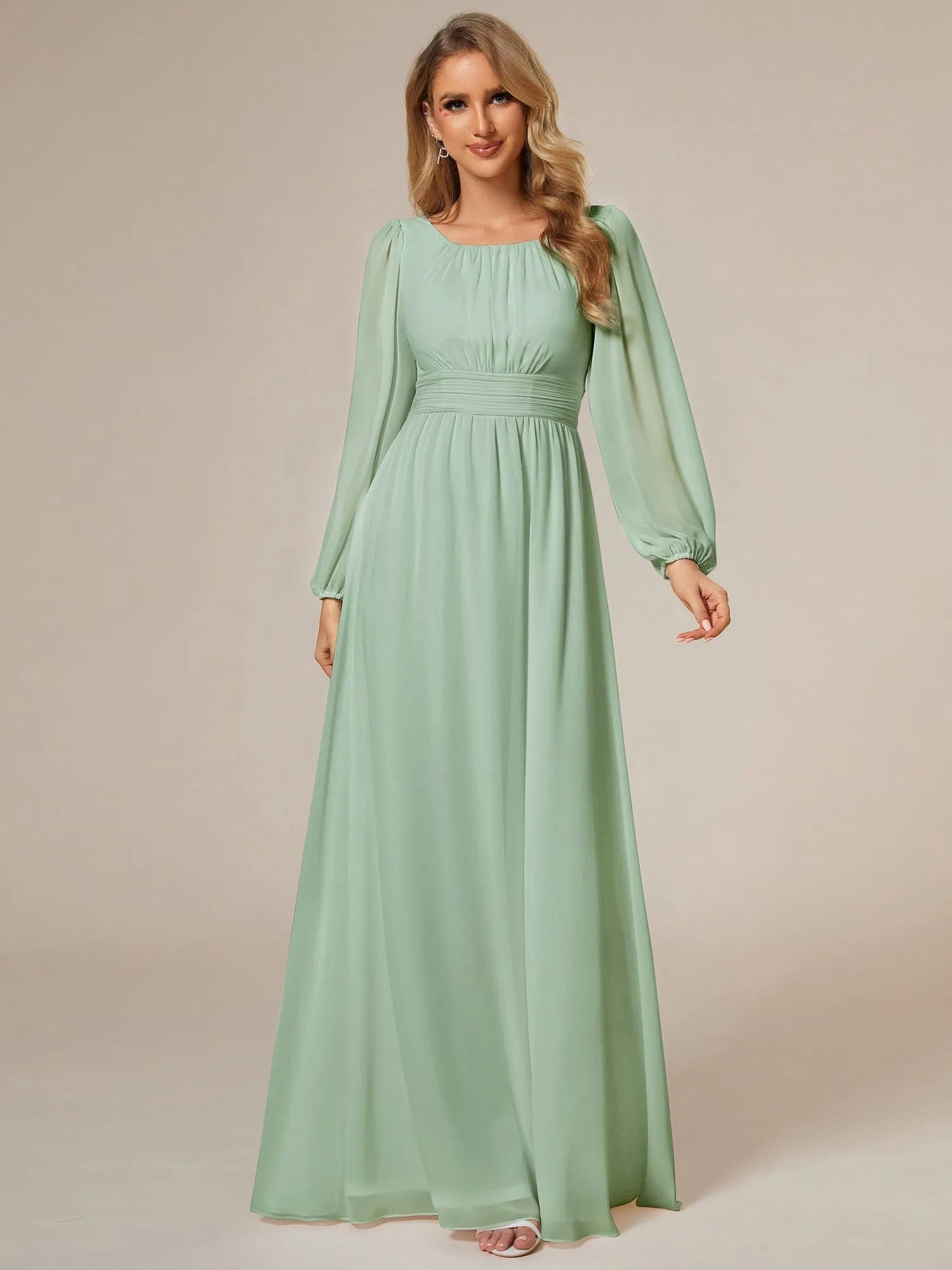 Custom Size See-Through Puff Sleeve Chiffon Bridesmaid Dress