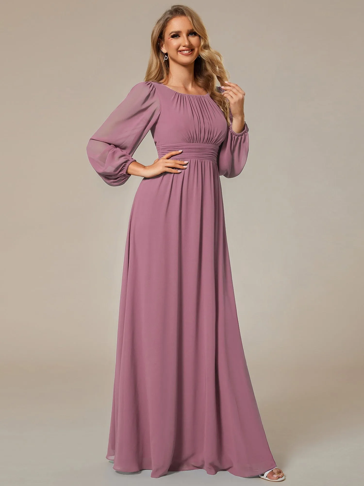 Custom Size See-Through Puff Sleeve Chiffon Bridesmaid Dress