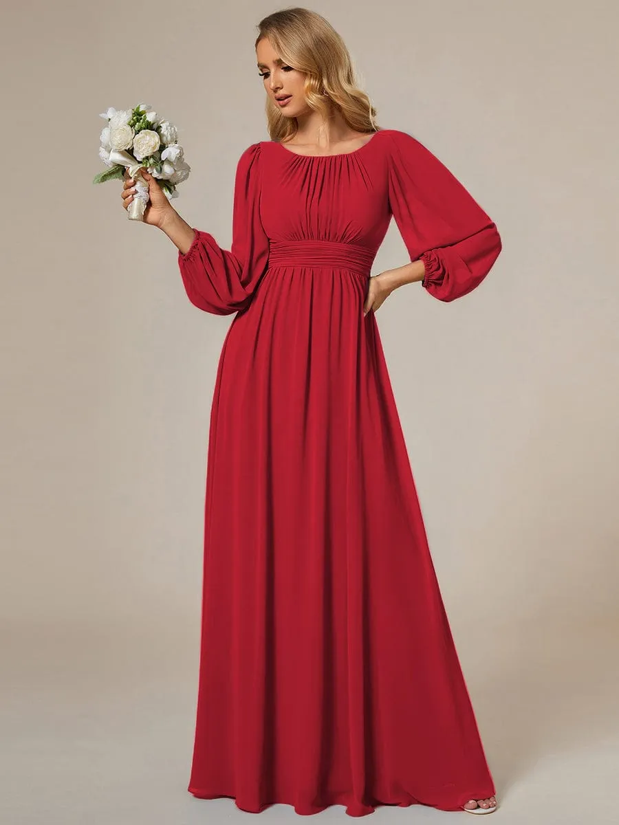 Custom Size See-Through Puff Sleeve Chiffon Bridesmaid Dress