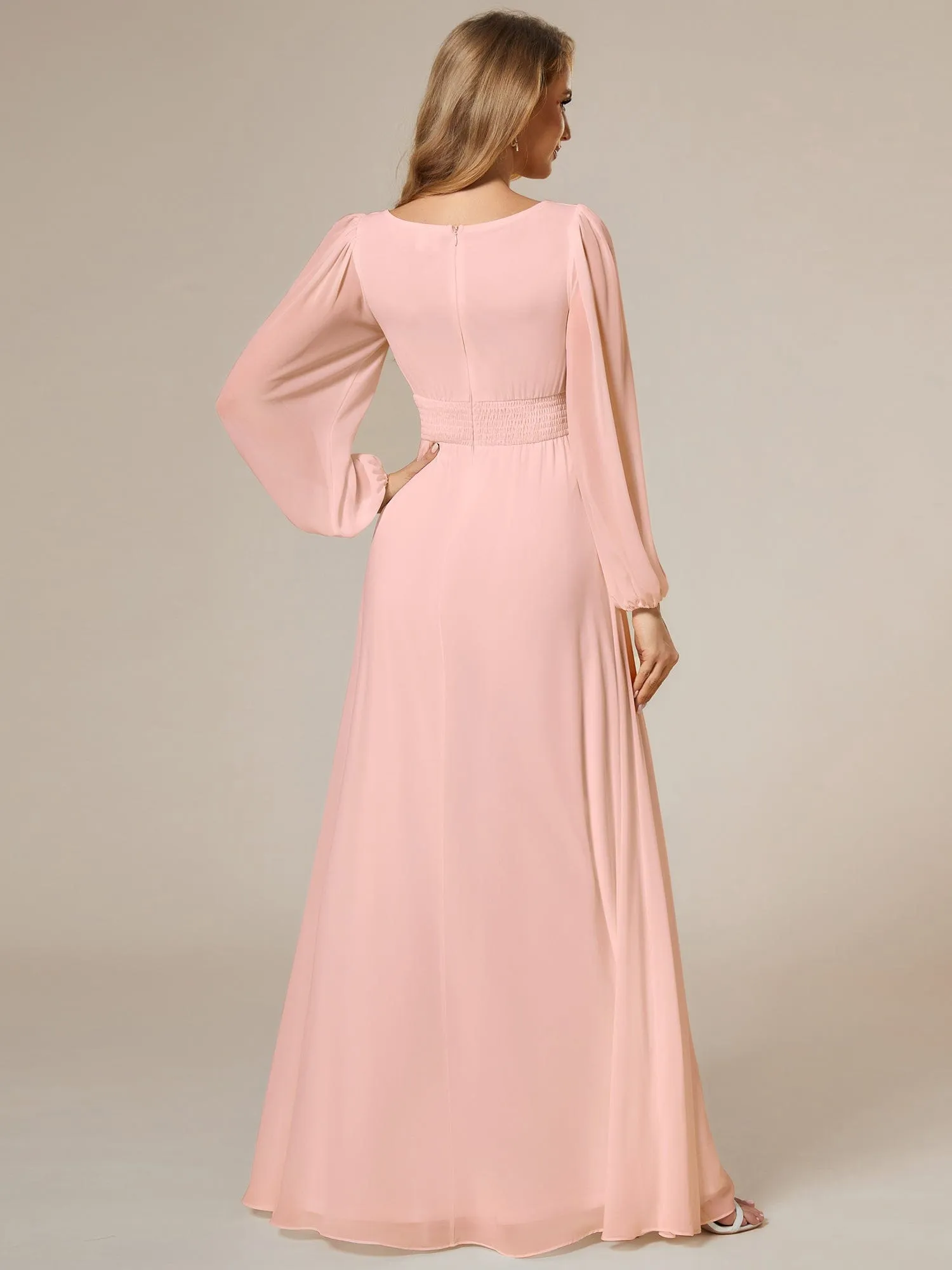 Custom Size See-Through Puff Sleeve Chiffon Bridesmaid Dress