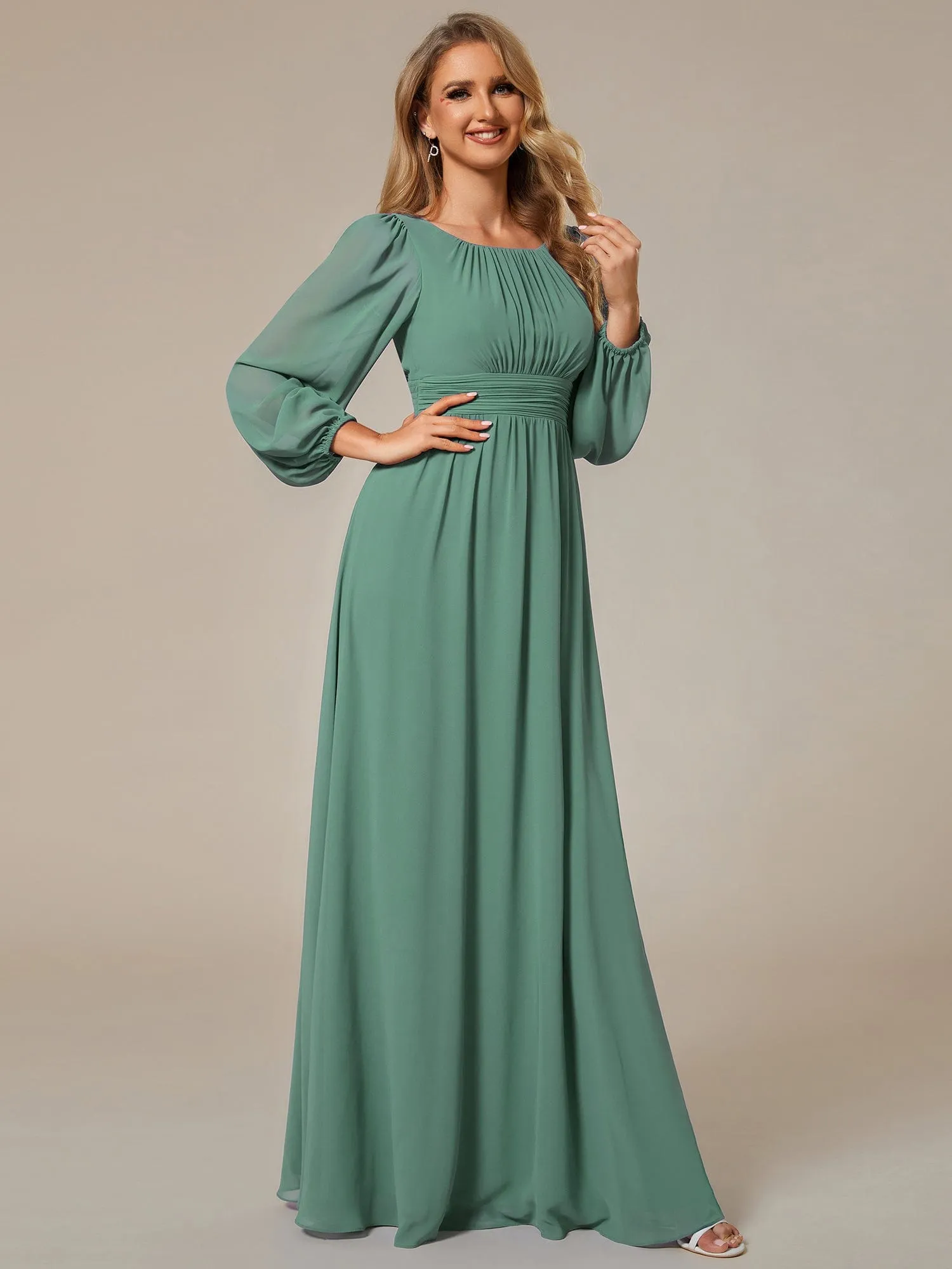 Custom Size See-Through Puff Sleeve Chiffon Bridesmaid Dress