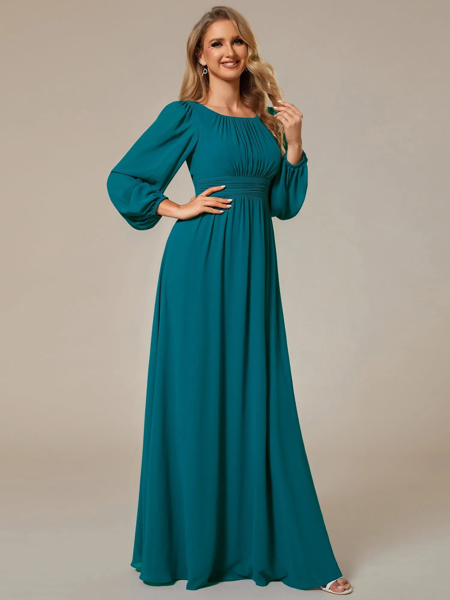 Custom Size See-Through Puff Sleeve Chiffon Bridesmaid Dress