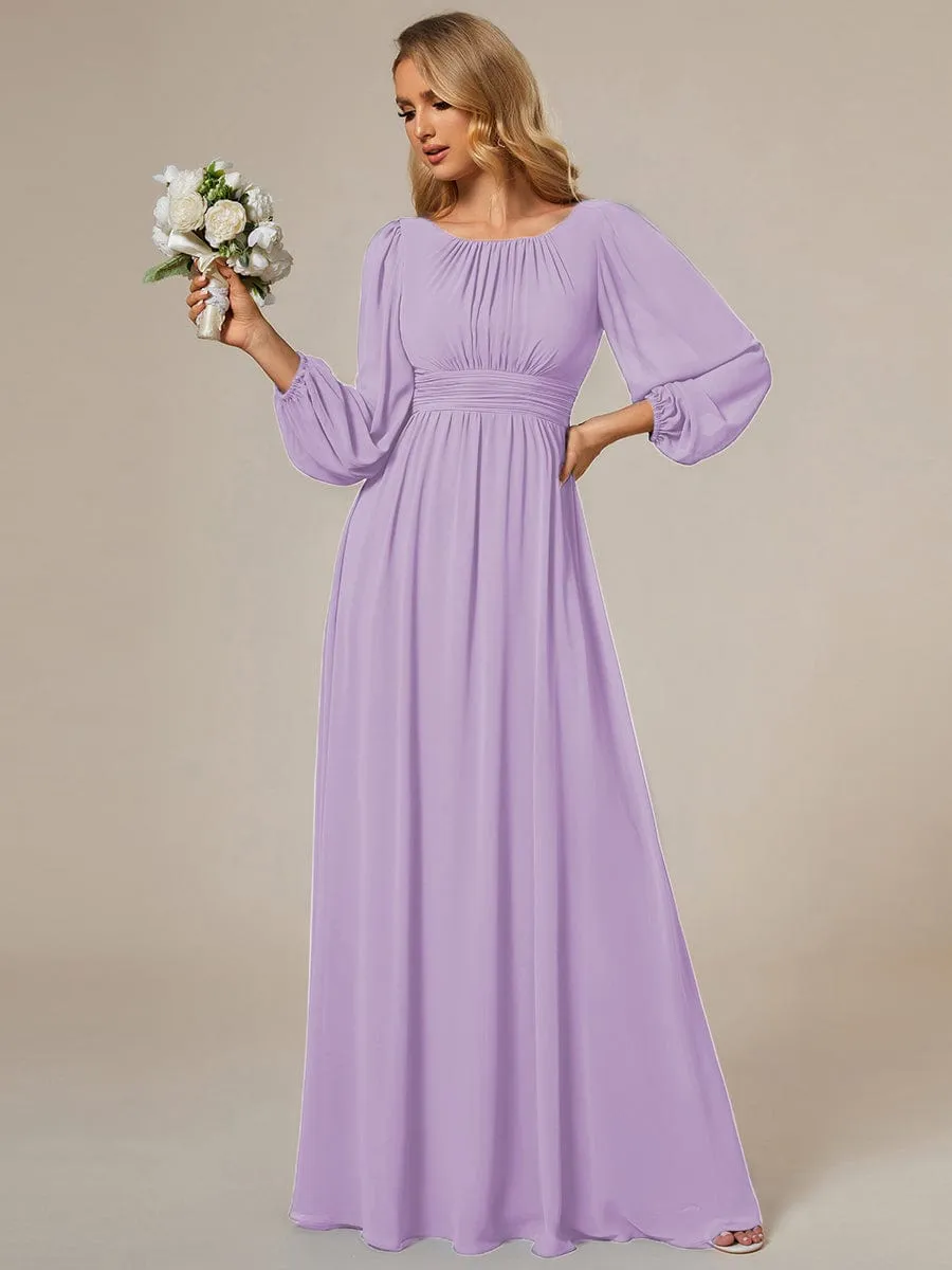 Custom Size See-Through Puff Sleeve Chiffon Bridesmaid Dress