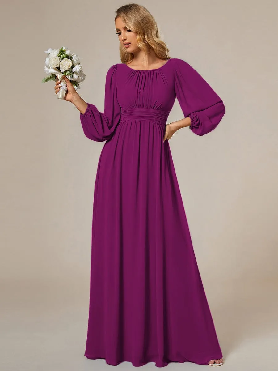 Custom Size See-Through Puff Sleeve Chiffon Bridesmaid Dress