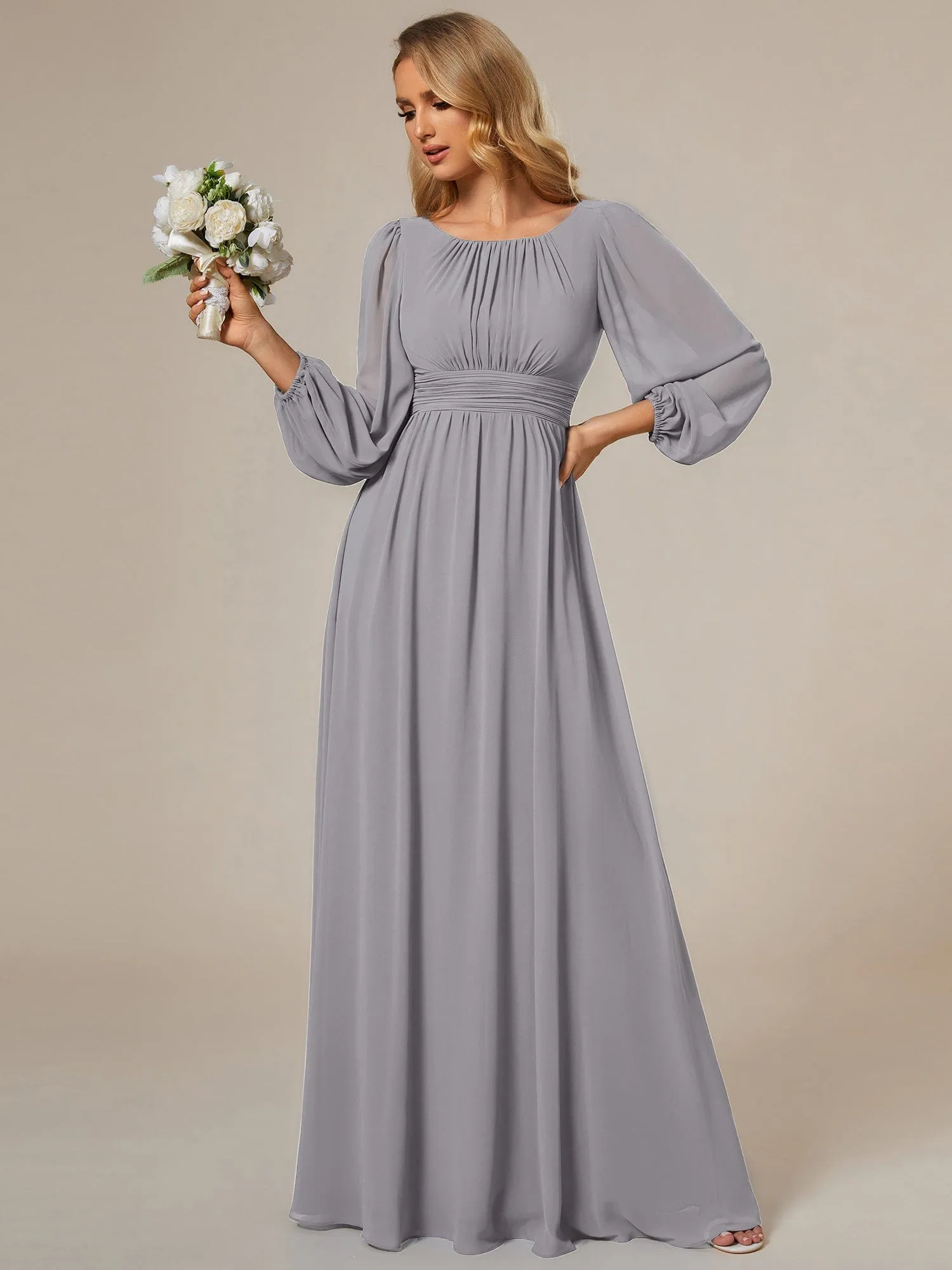 Custom Size See-Through Puff Sleeve Chiffon Bridesmaid Dress