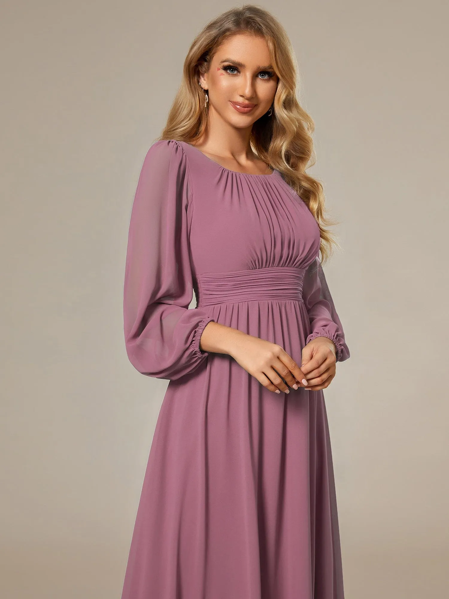Custom Size See-Through Puff Sleeve Chiffon Bridesmaid Dress