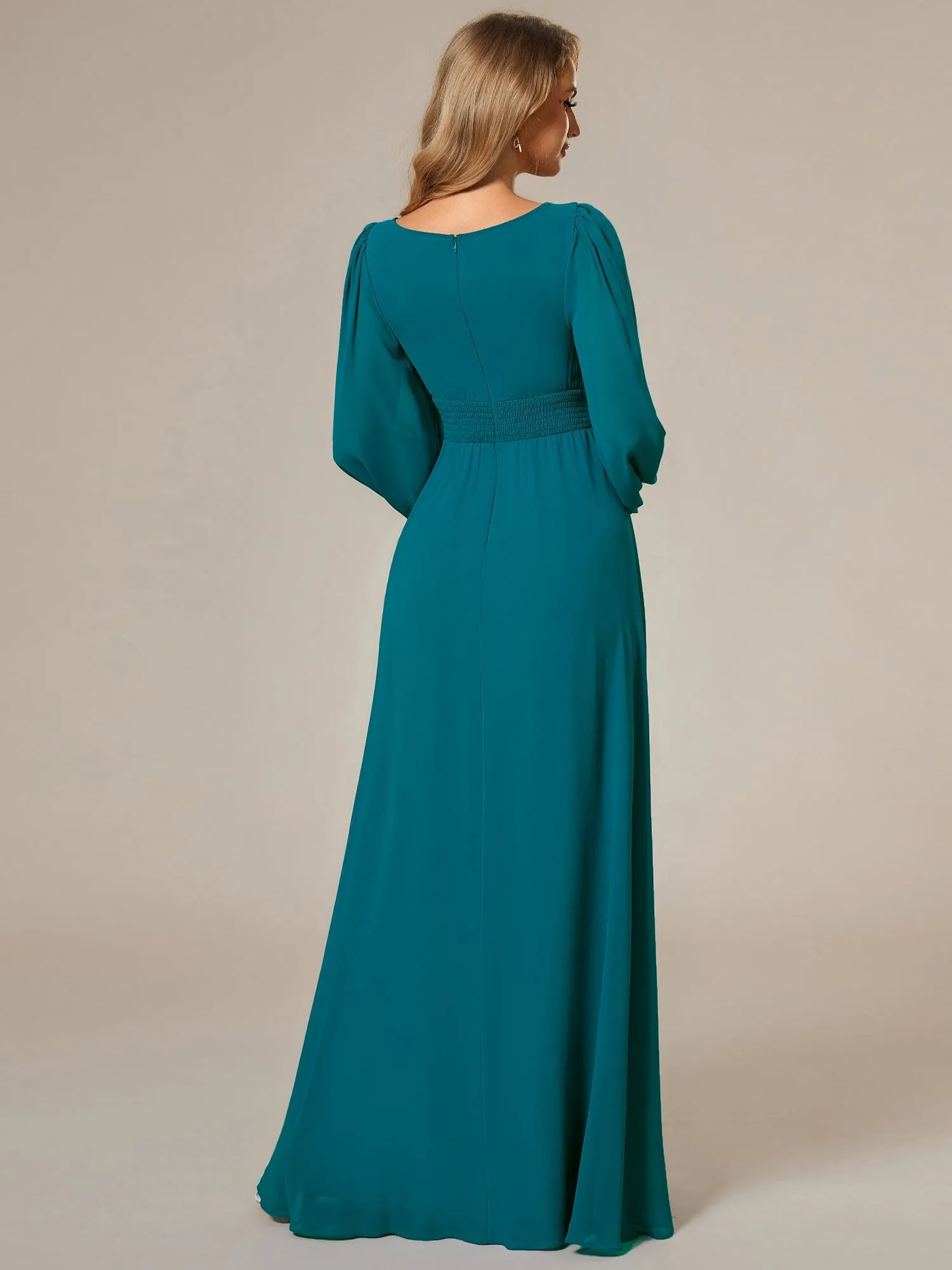 Custom Size See-Through Puff Sleeve Chiffon Bridesmaid Dress