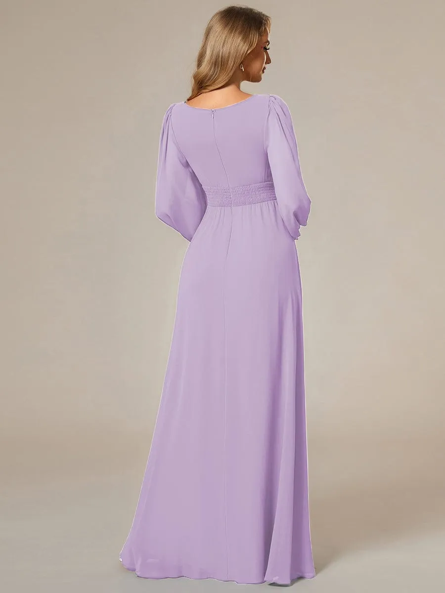Custom Size See-Through Puff Sleeve Chiffon Bridesmaid Dress