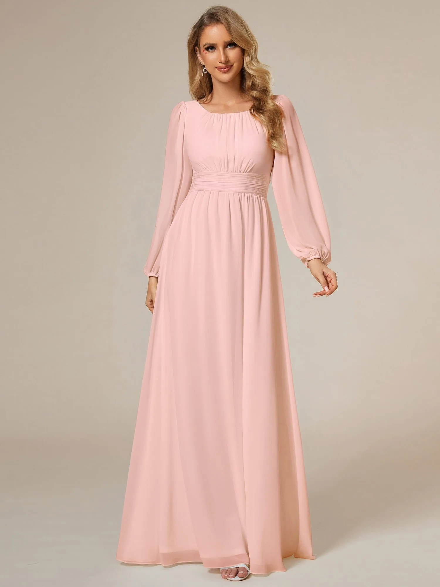 Custom Size See-Through Puff Sleeve Chiffon Bridesmaid Dress