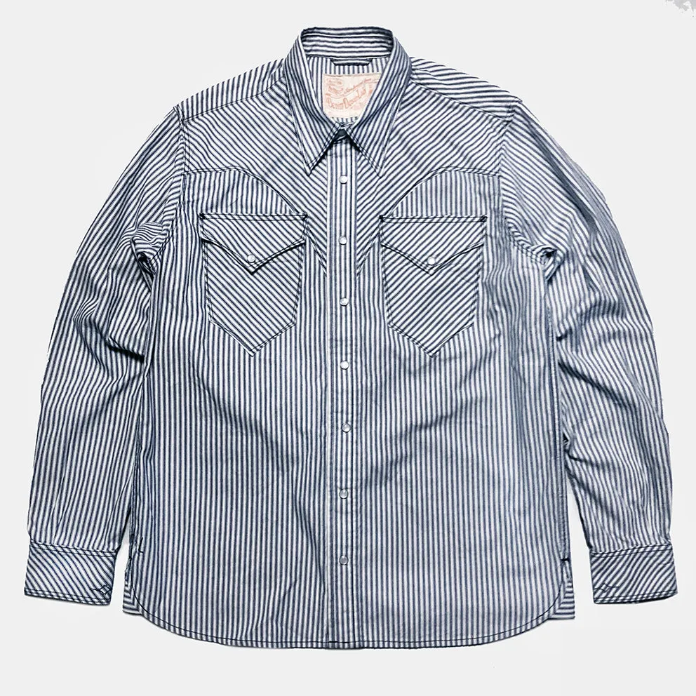 DDL 312R-KALEB V-STR REGULAR FIT 2 POCKET OXFORD YARN DYED STRIPE WESTERN SHIRT-5OZ-E0 Y/D STRIPE