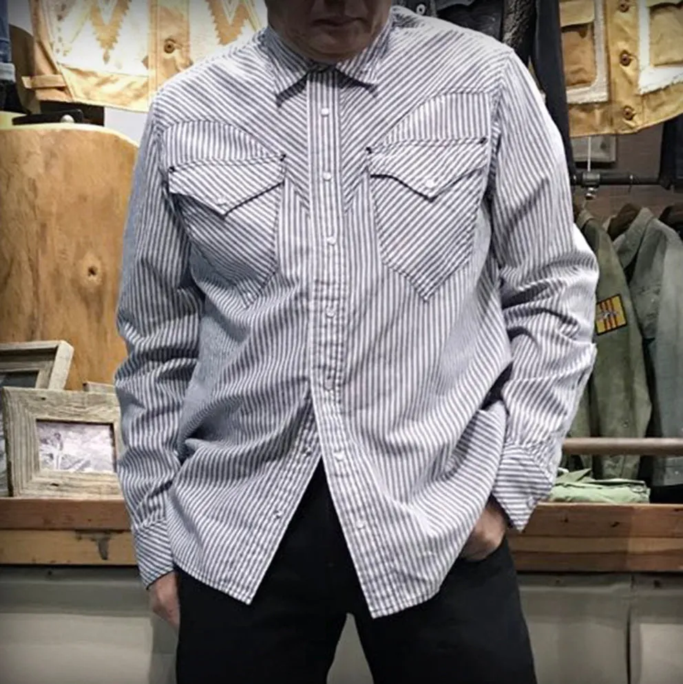DDL 312R-KALEB V-STR REGULAR FIT 2 POCKET OXFORD YARN DYED STRIPE WESTERN SHIRT-5OZ-E0 Y/D STRIPE