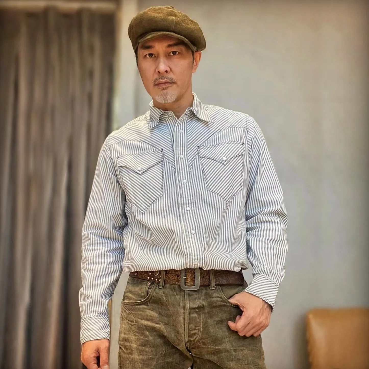 DDL 312R-KALEB V-STR REGULAR FIT 2 POCKET OXFORD YARN DYED STRIPE WESTERN SHIRT-5OZ-E0 Y/D STRIPE