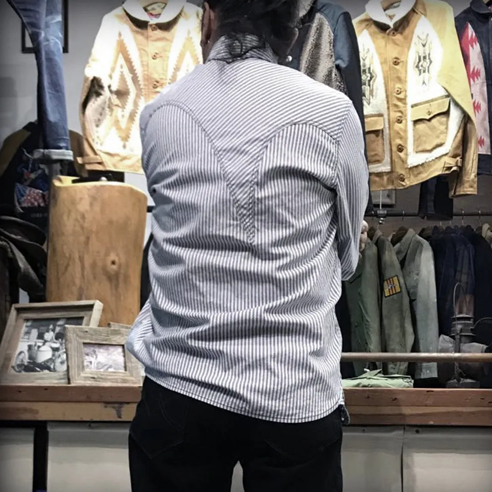 DDL 312R-KALEB V-STR REGULAR FIT 2 POCKET OXFORD YARN DYED STRIPE WESTERN SHIRT-5OZ-E0 Y/D STRIPE