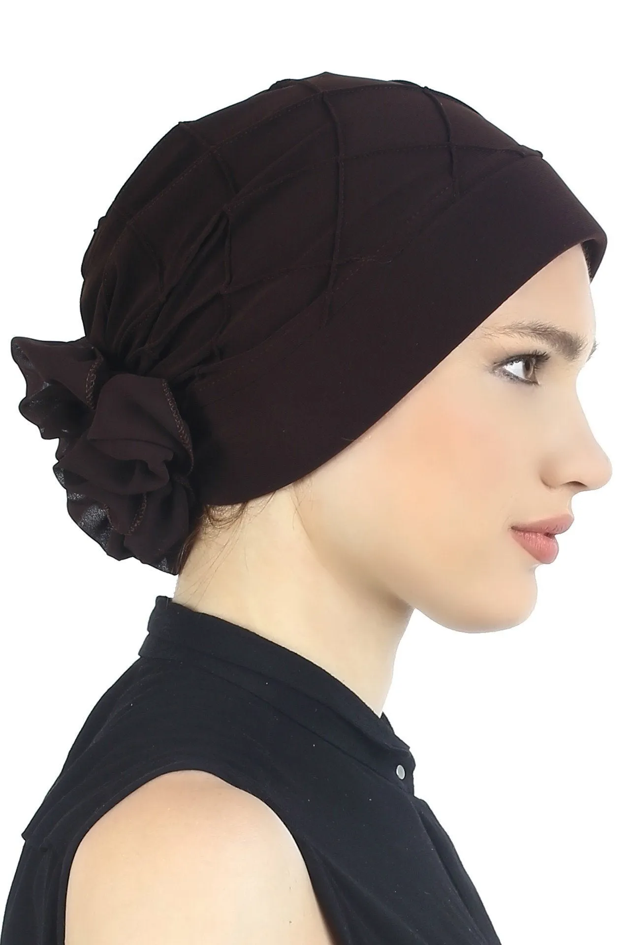 Diamond Patterned Hat with Georgette Flower
