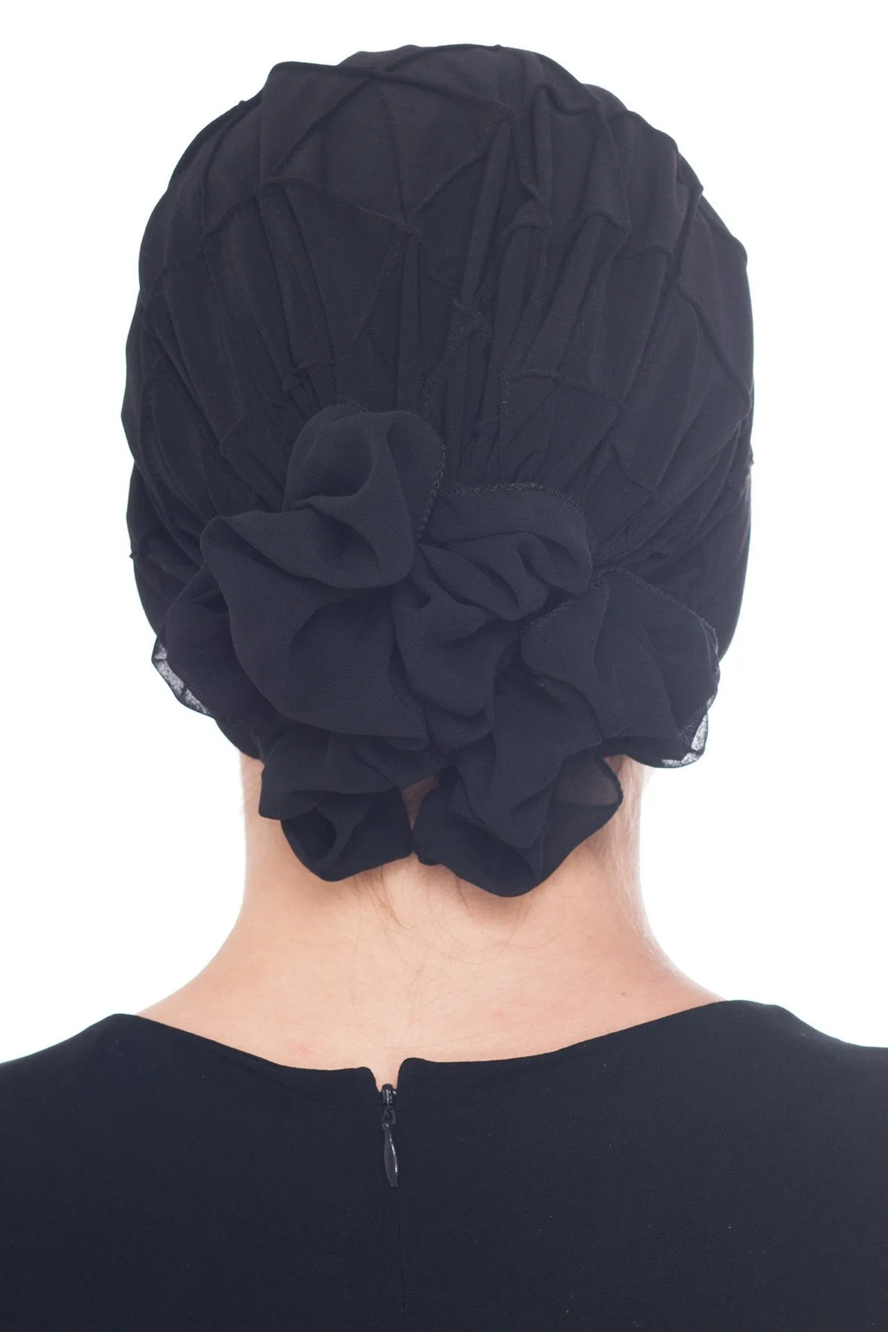 Diamond Patterned Hat with Georgette Flower