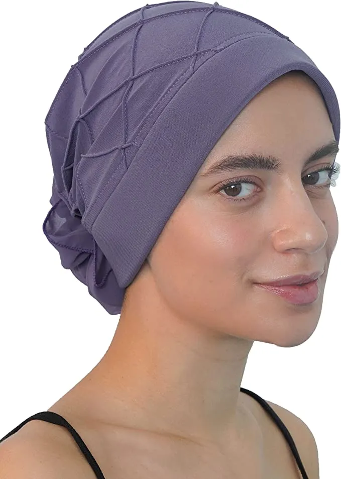 Diamond Patterned Hat with Georgette Flower