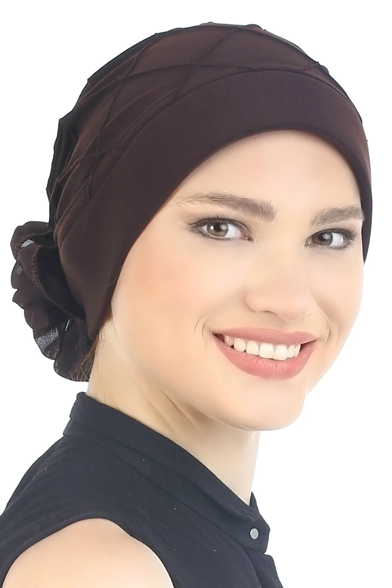 Diamond Patterned Hat with Georgette Flower