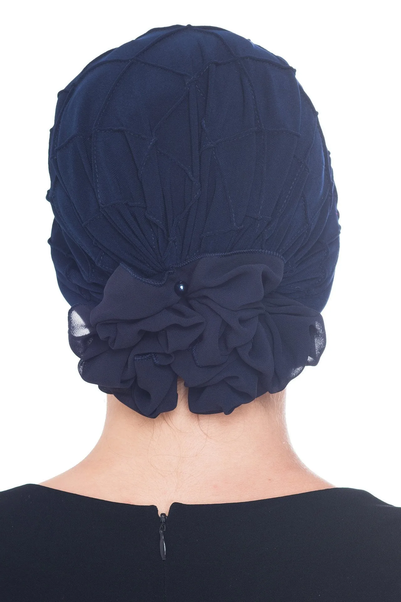 Diamond Patterned Hat with Georgette Flower