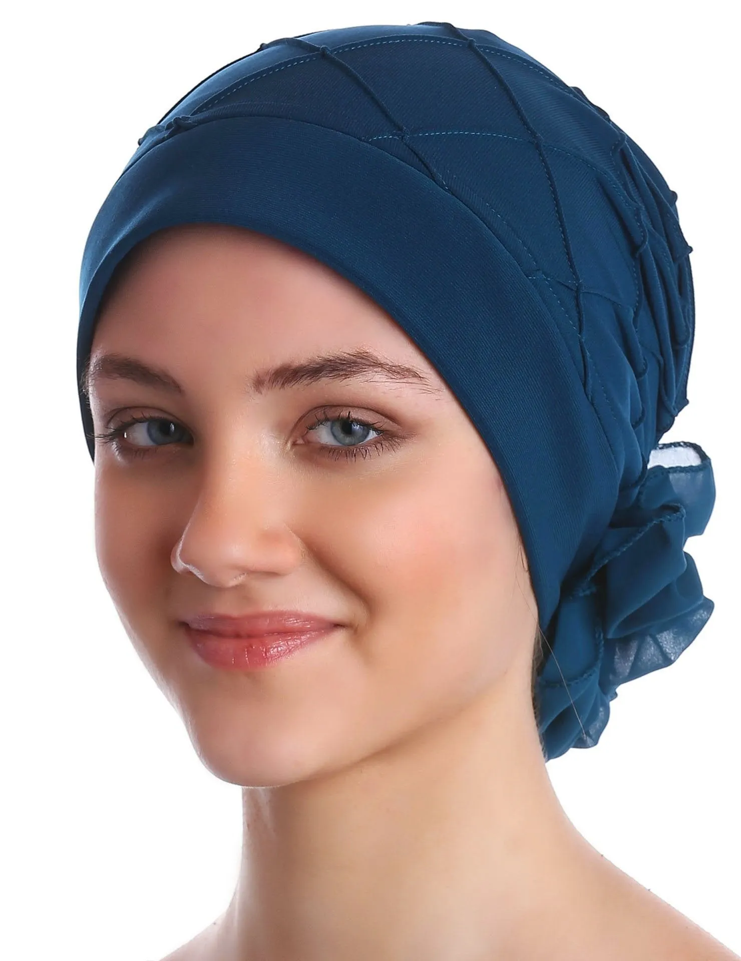 Diamond Patterned Hat with Georgette Flower
