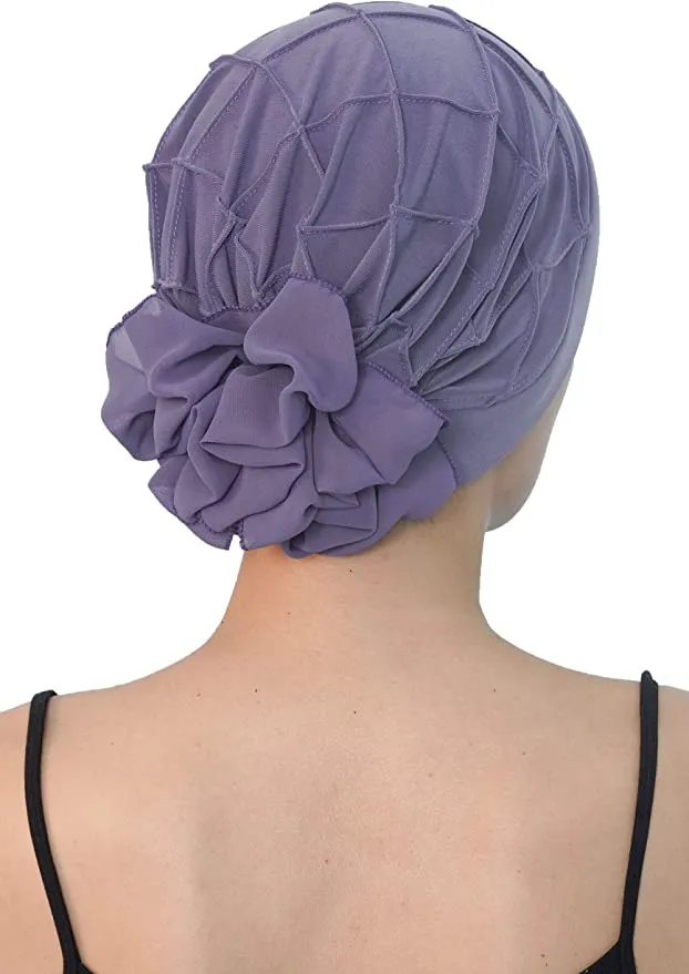 Diamond Patterned Hat with Georgette Flower