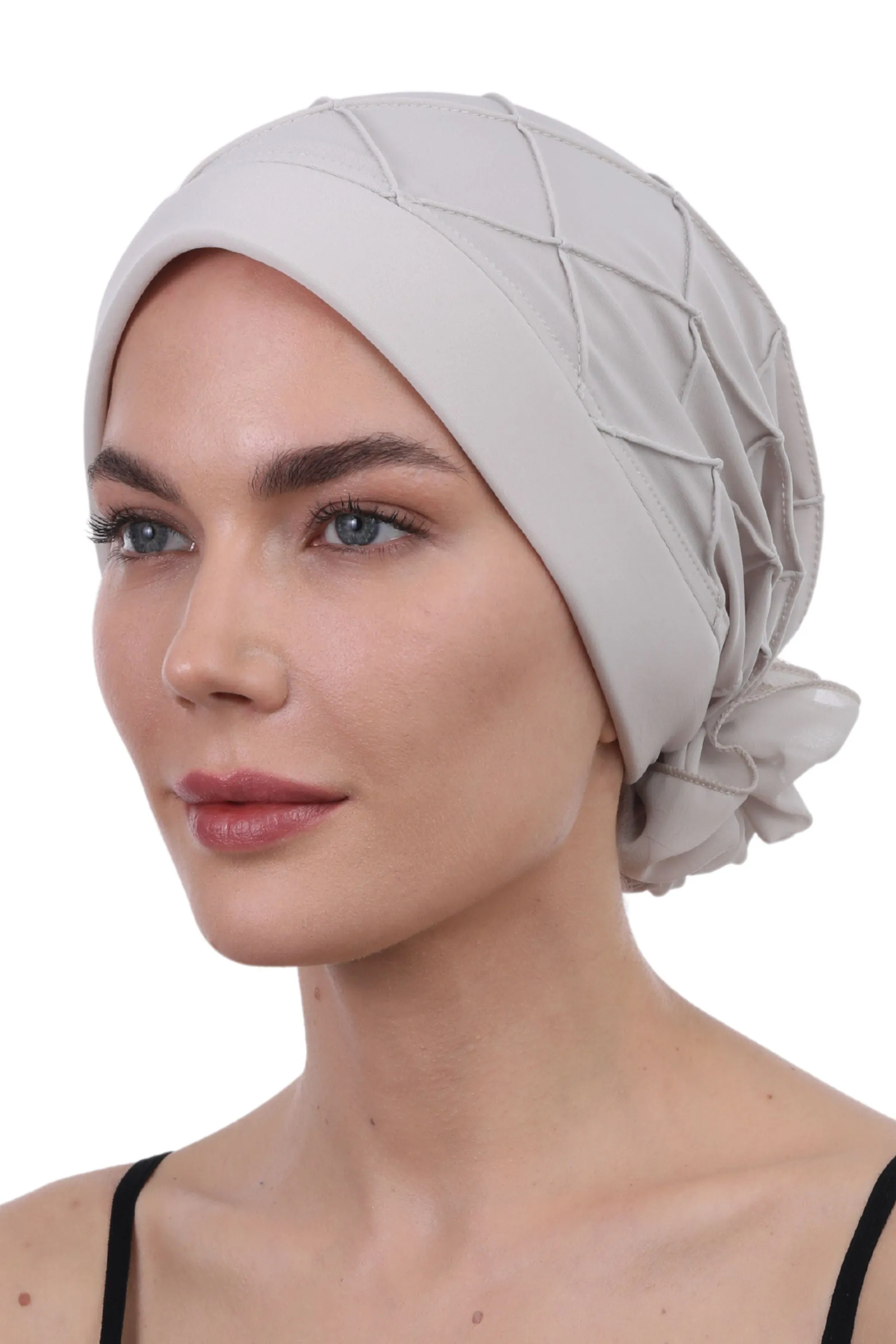 Diamond Patterned Hat with Georgette Flower