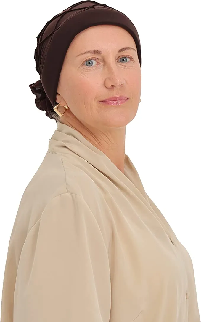 Diamond Patterned Hat with Georgette Flower