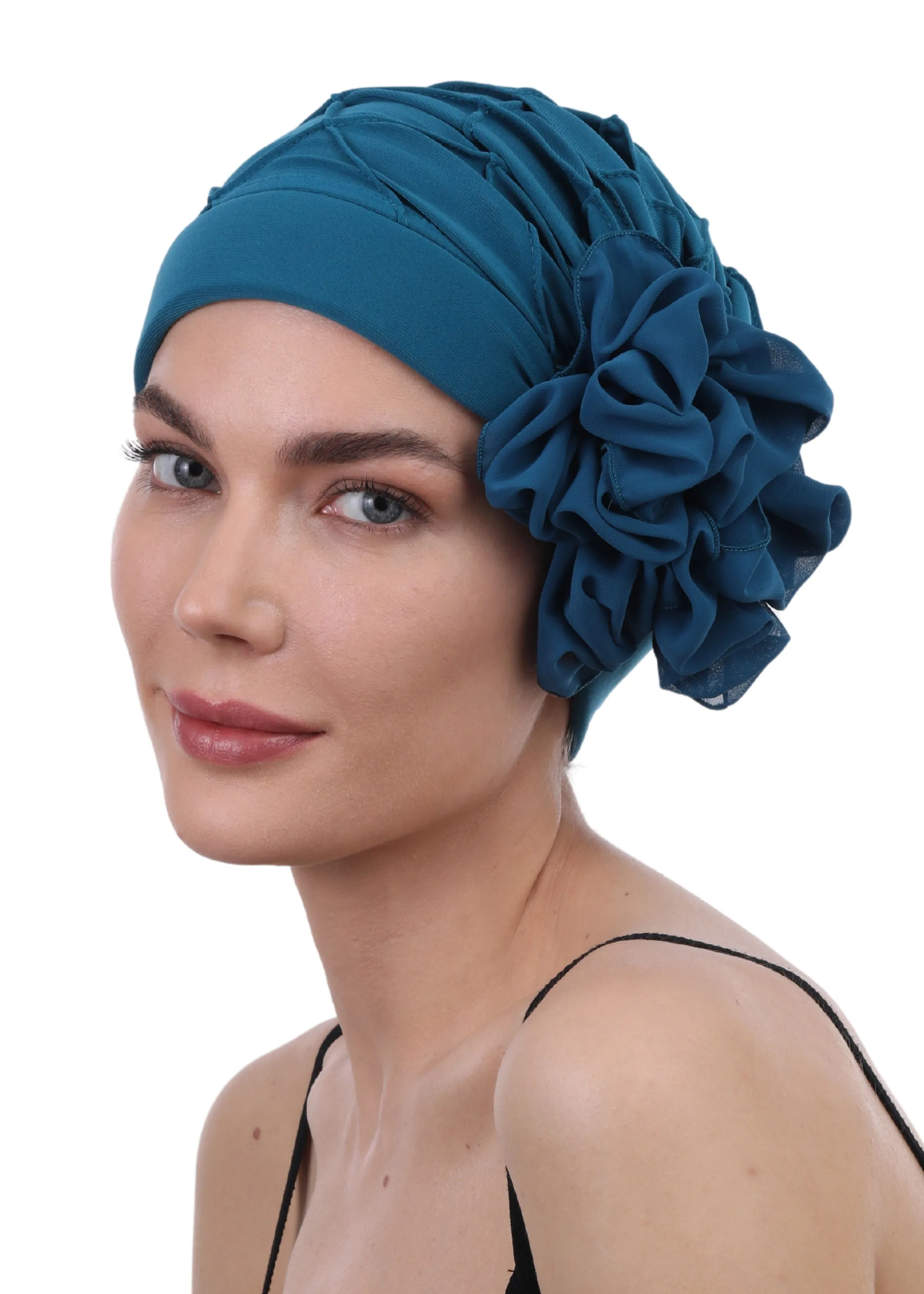 Diamond Patterned Hat with Georgette Flower