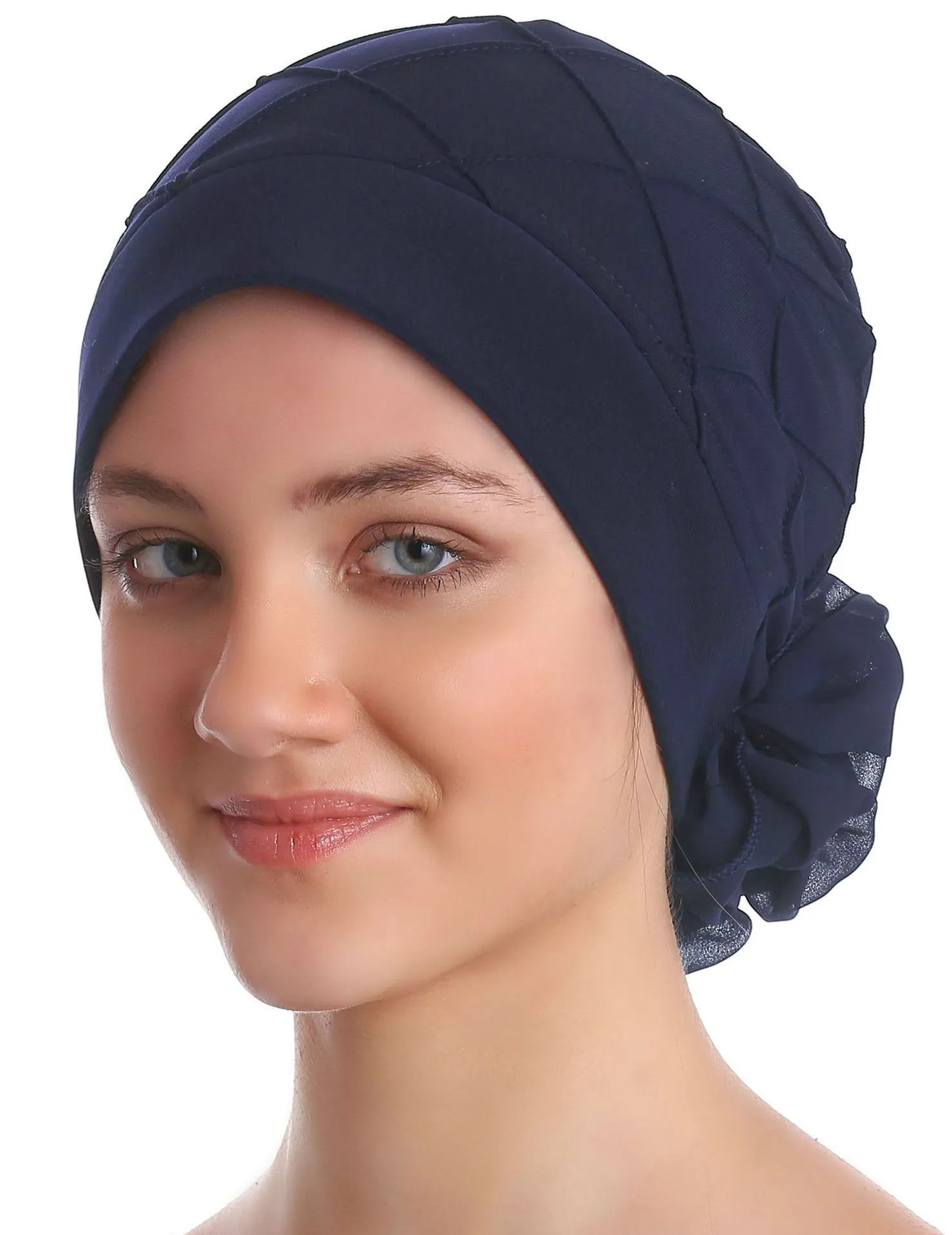 Diamond Patterned Hat with Georgette Flower