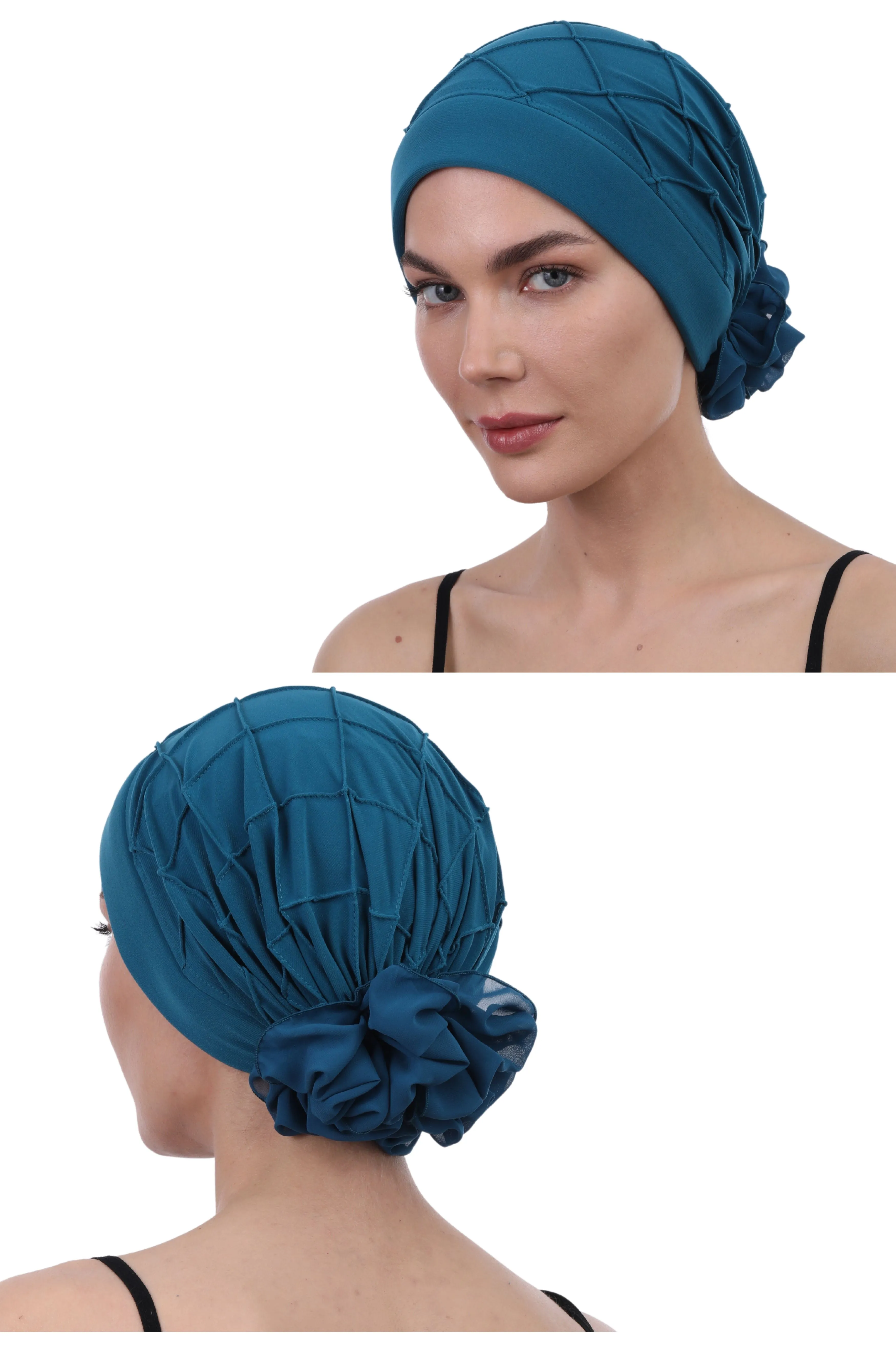 Diamond Patterned Hat with Georgette Flower