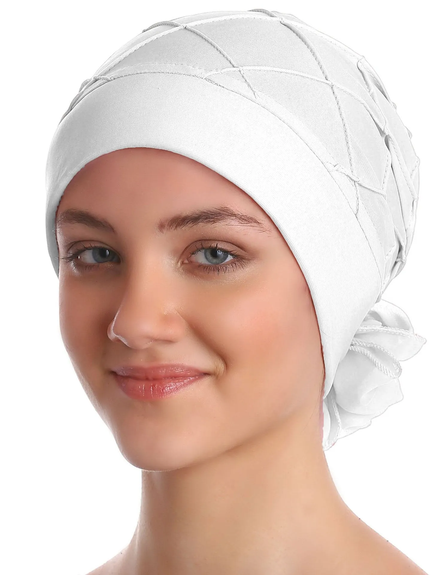 Diamond Patterned Hat with Georgette Flower