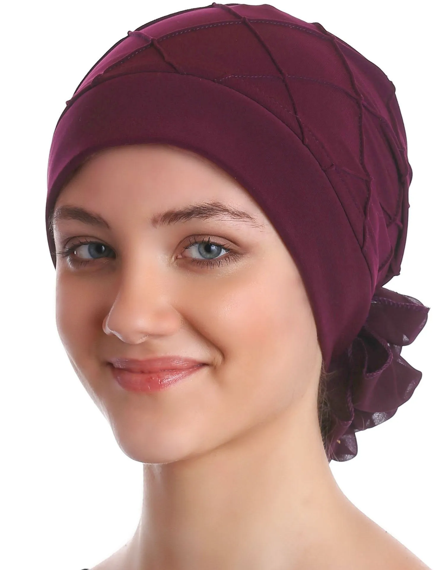 Diamond Patterned Hat with Georgette Flower