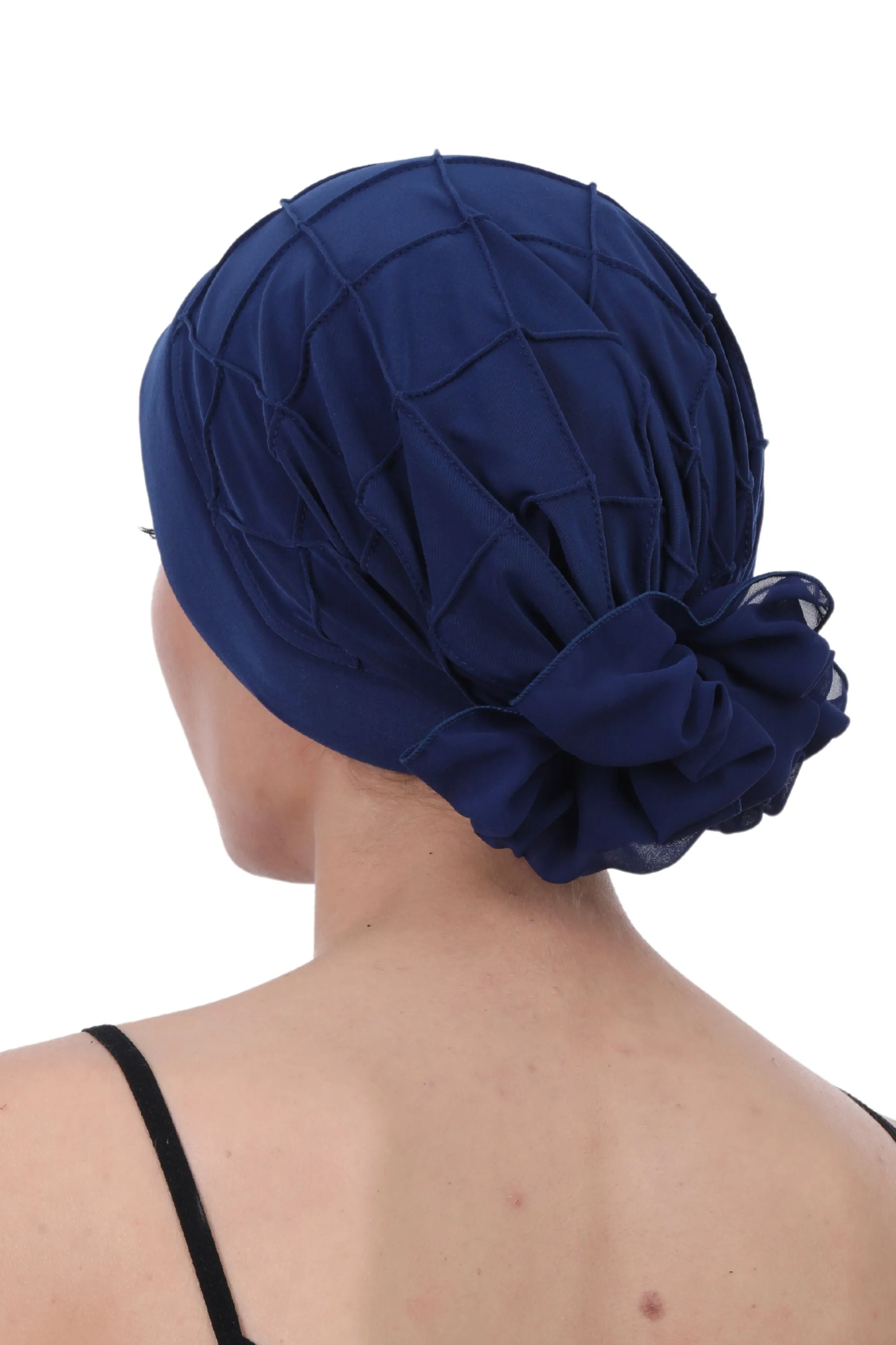 Diamond Patterned Hat with Georgette Flower