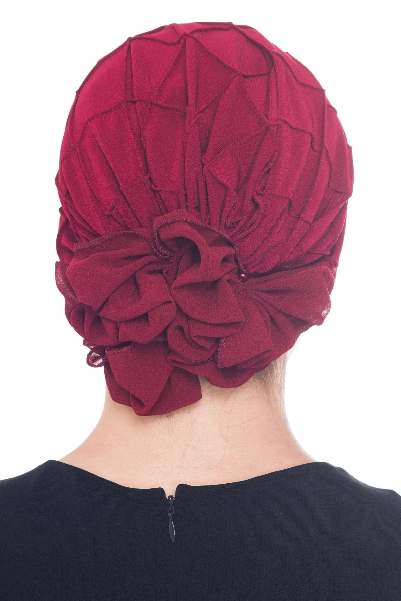 Diamond Patterned Hat with Georgette Flower