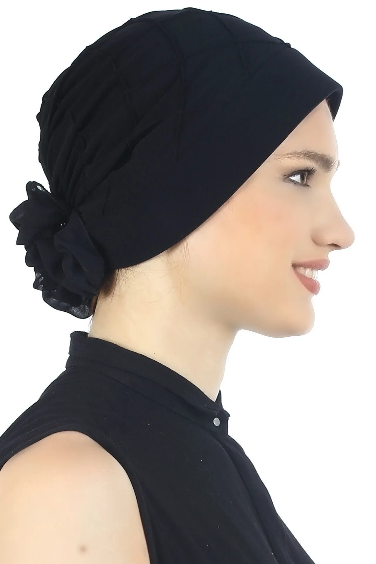 Diamond Patterned Hat with Georgette Flower