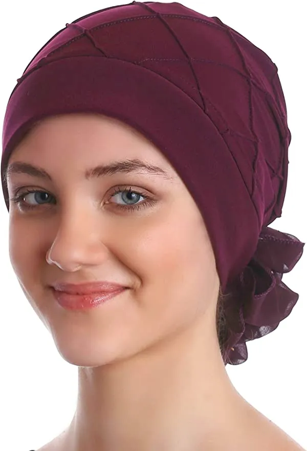 Diamond Patterned Hat with Georgette Flower