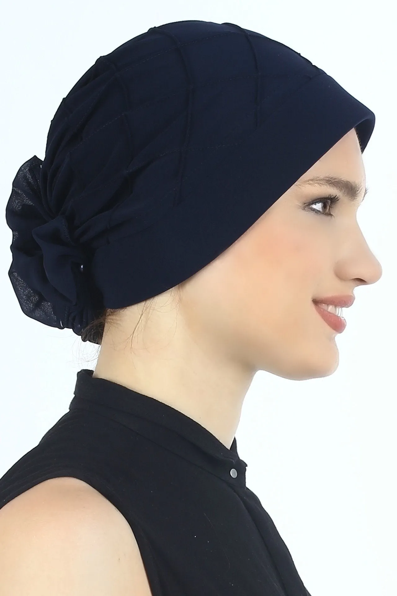 Diamond Patterned Hat with Georgette Flower