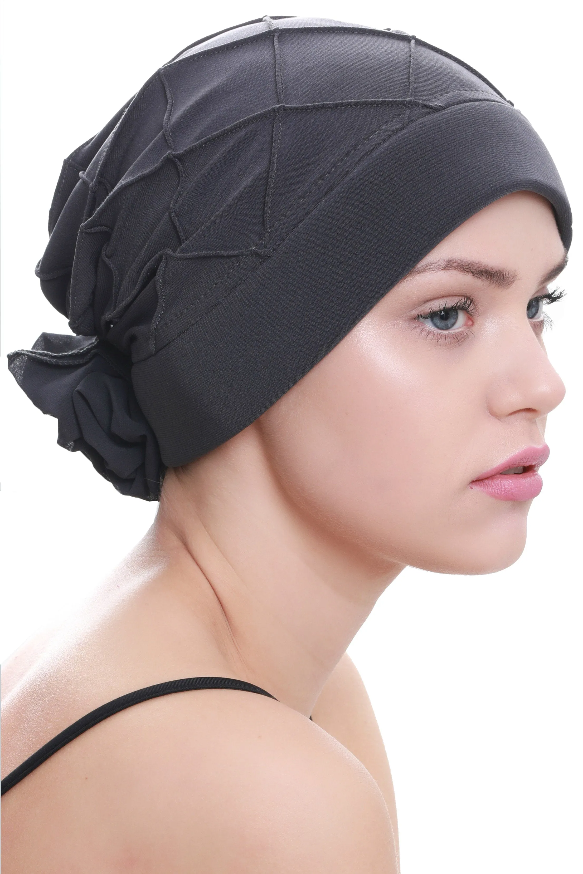 Diamond Patterned Hat with Georgette Flower