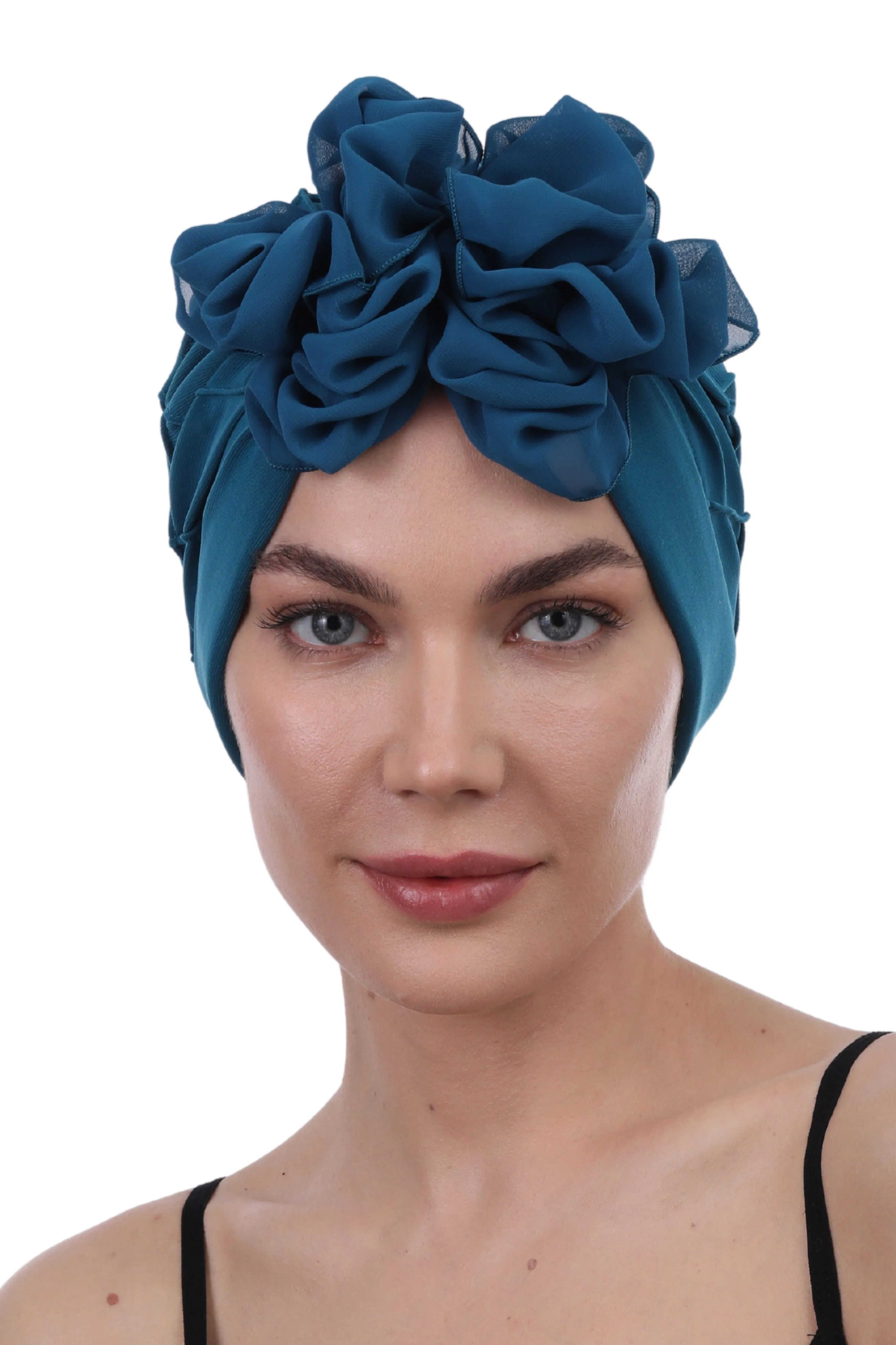 Diamond Patterned Hat with Georgette Flower