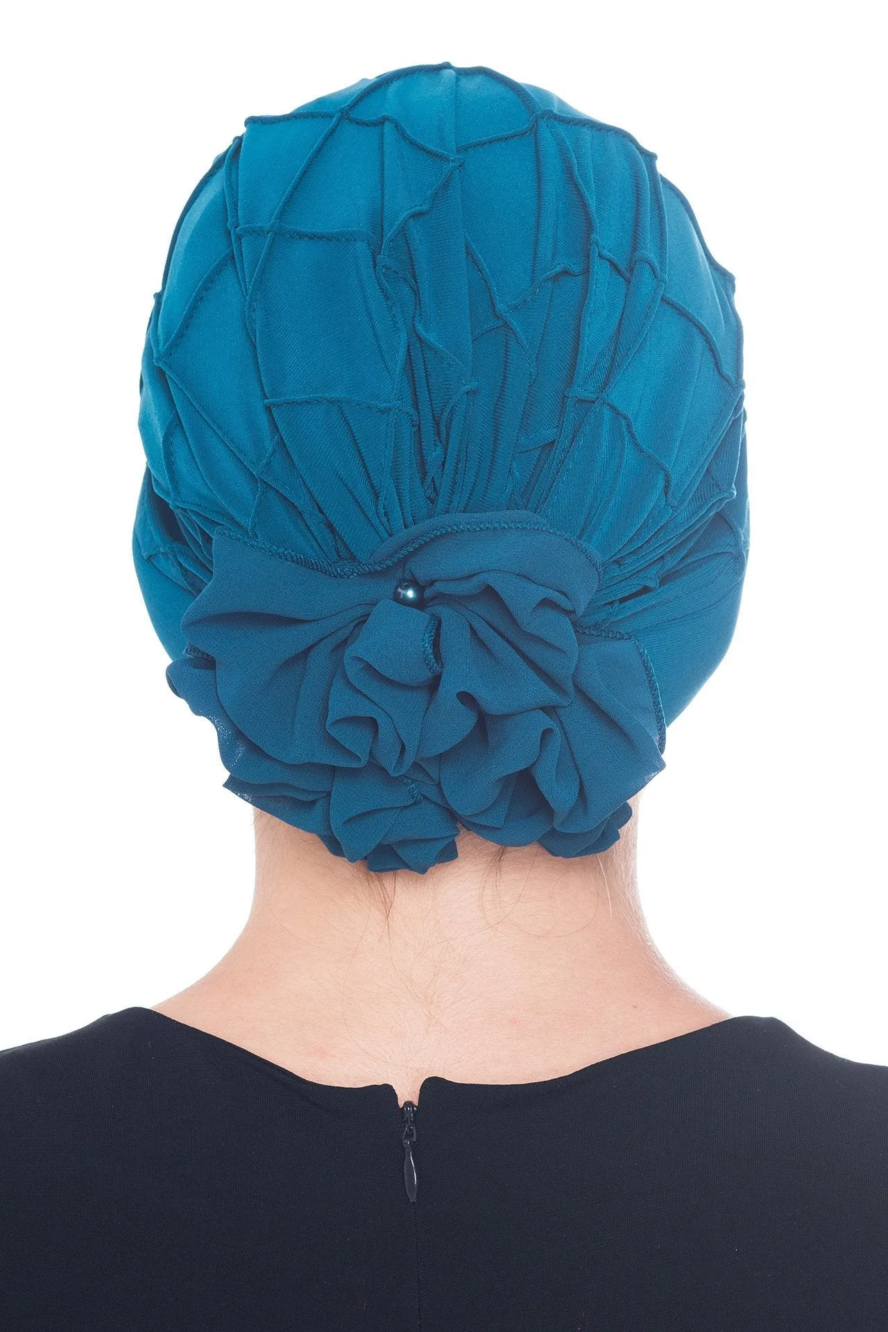 Diamond Patterned Hat with Georgette Flower