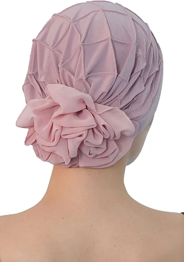 Diamond Patterned Hat with Georgette Flower