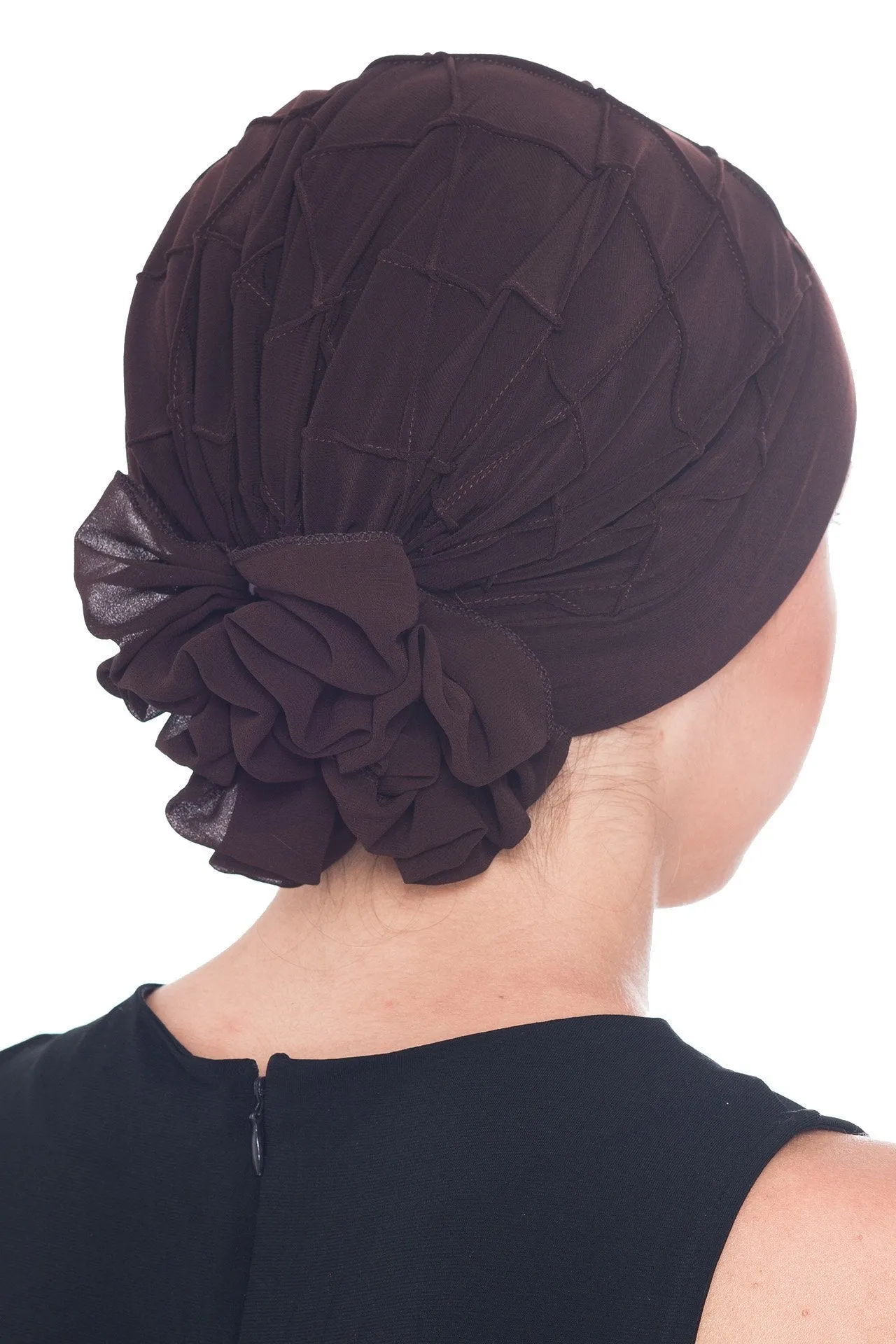 Diamond Patterned Hat with Georgette Flower