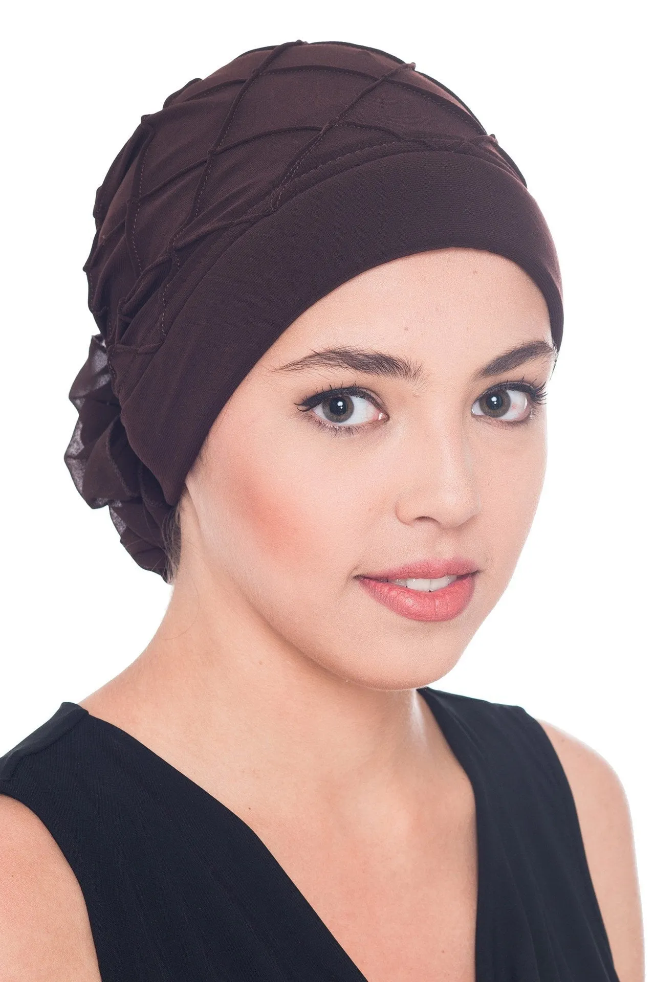 Diamond Patterned Hat with Georgette Flower