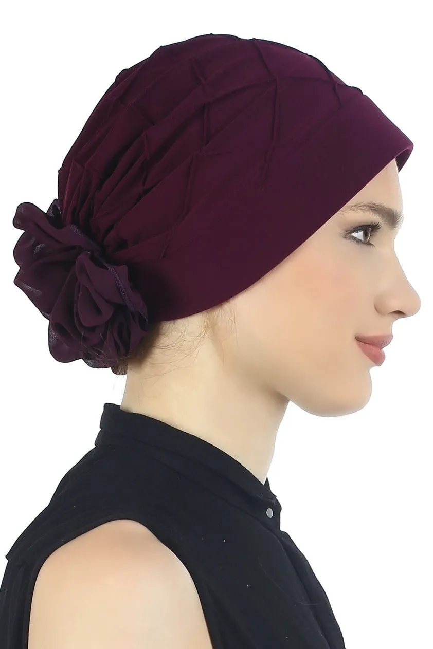 Diamond Patterned Hat with Georgette Flower